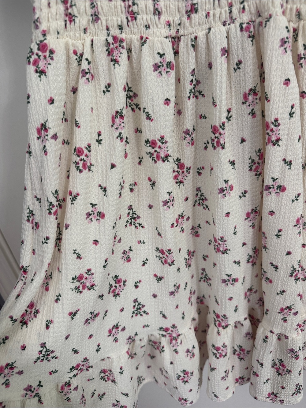 Kids Floral Puff-Sleeve Casual Dress - Cream with Pink Roses - Picture 5 of 7